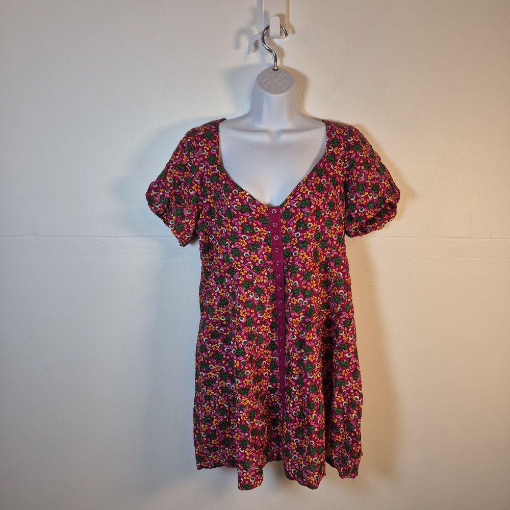 Betsey Johnson Women's Vivacious Ditsy Floral Mini Dress Size L Pink Multi Lined